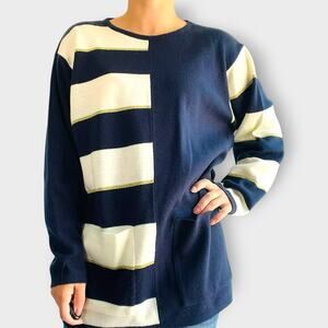 Segue Vintage Sweater Tunic Striped Gold Accent Nautical Color Block Size Large
